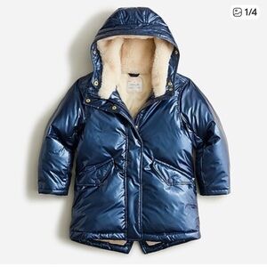 Shiny Blue Hooded Puffer Coat
